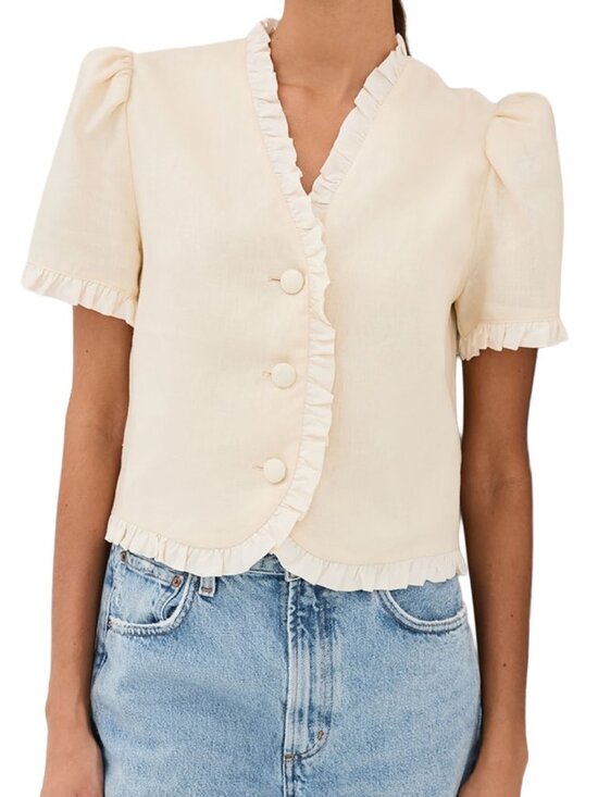 Reformation Tops - NWT Reformation Bess Linen Top Sugar Cream Cropped Romantic Boho Prairie XS
